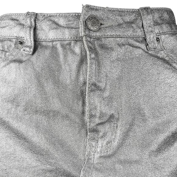 Sunset + Spring Silver Metallic High Waisted Pencil Mini Denim Jean Skirt Size M - Picture 3 of 4